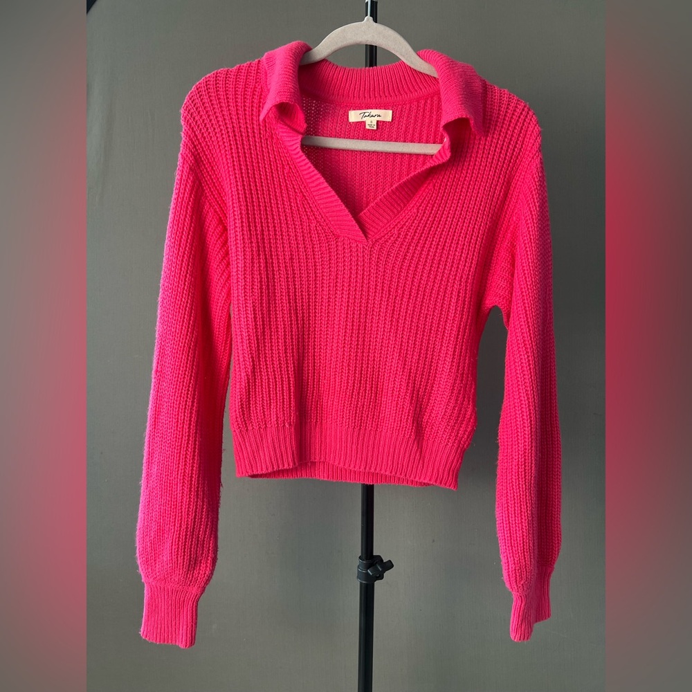 Takara Pink V-Neck Sweater Chunky Knit Cropped